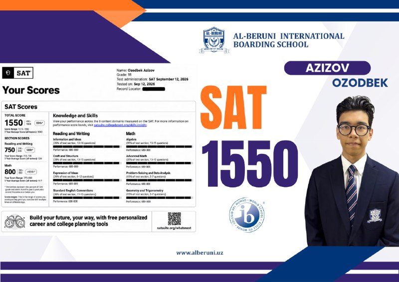 SAT — 1550, IELTS — 7.5: yana bir yuqori natija!